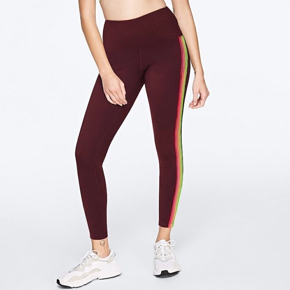 Pink by Victoria’s Secret‎ Stripe Leg Ultimate High Rise Leggings  Maroon Neon